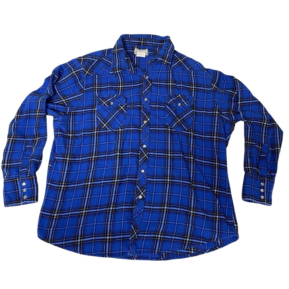Wrangler Wrancher Men's XXL Blue Plaid Snap Flannel Shirt Western 2XL